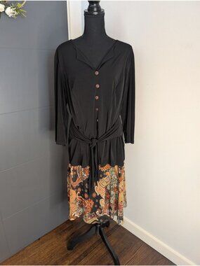 Le Bos Womens Black & Paisley Print Two-Piece Dress Set Button-Front - 16W